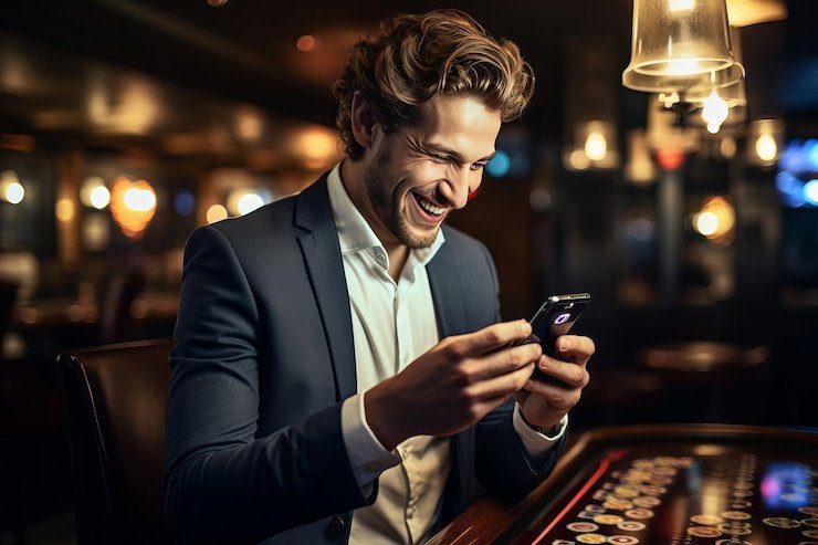 Pengguna membaca klaim bonus di ponsel